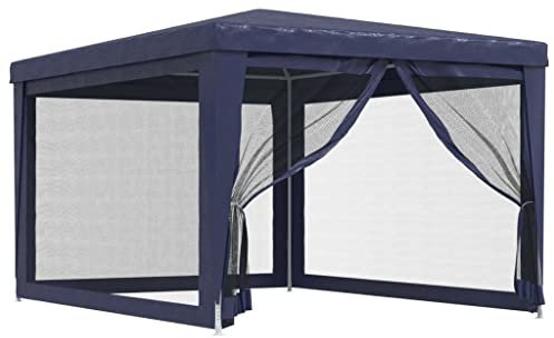 vidaXL Tente de Fête avec 4 Parois Latérales en Maille Belvédère Chapiteau Pavillon Tonnelle Tente de Réception Jardin Terrasse Bleu 3x4 m PEHD