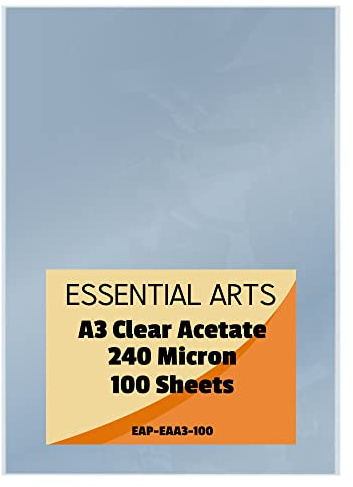 Essential Arts Clear Acetate 240 Micron storpack. Extra tjockt PVC-bindningsskydd perfekt för etsning, hantverk, schabloner bildramar och gåvor – A3, A4 eller A5 (A3-297 x 420, millimeter)