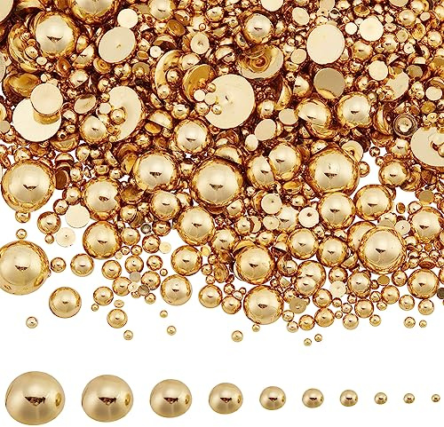 PH PandaHall 4040 cuentas semicirculares doradas de 10 tamaños, 2-14 mm, perlas ABS para manualidades, cabuchones para uñas y decoración