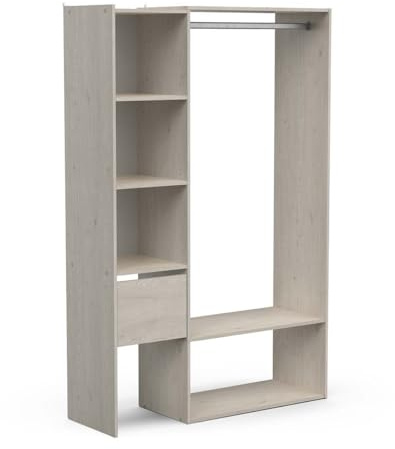 Demeyere Set guardaroba aperto, estensibile, con appendiabiti, 4 vani e 1 cassetto in legno, colore: rovere Topanga, 120 x 183 x 40 cm