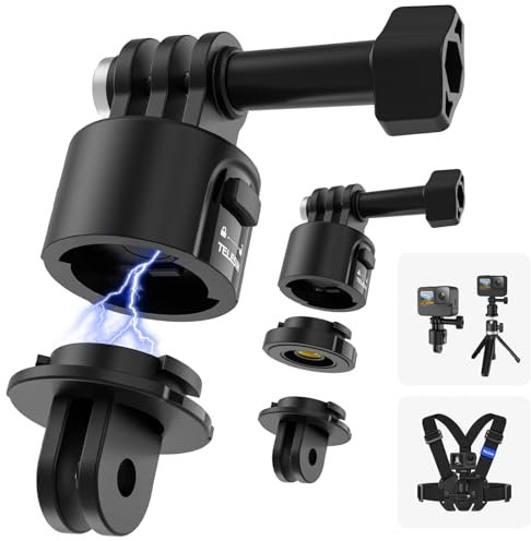 TELESIN Adaptador de Montaje con Liberación Rápida, Accesorio de Trípode de Cámara Interfaz 1/4 para GoPro Hero 13 12 11 10 9 8 7 Insta 360 dji Action Osmo Pocket Selfie Stick Mochila Pecho Cuello