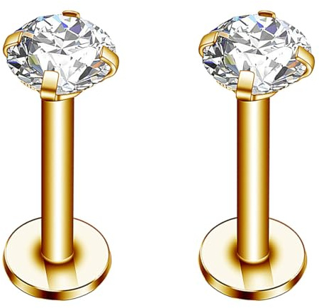 Decentraland 4 st 16 g silverdubbar CZ labret näsa tragus brosksmycken tillverkade med internt gängat kirurgiskt stål piercing smycken för helix, snäcka, läpp, näsa, örhänge för kvinnor,