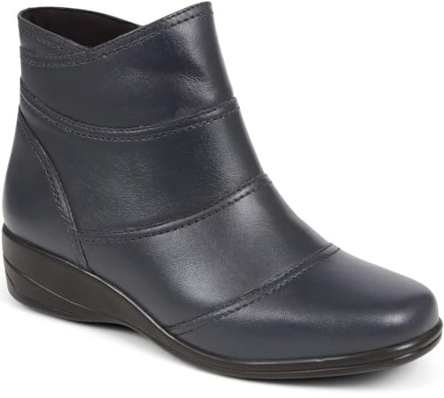 Pavers Women's Wedge Ankle Boots in Navy Leather - Comfortable Classic Shoes with Inside Zip - Wide Fit Ladies Casual Footwear - Size UK 6 / EU 39
