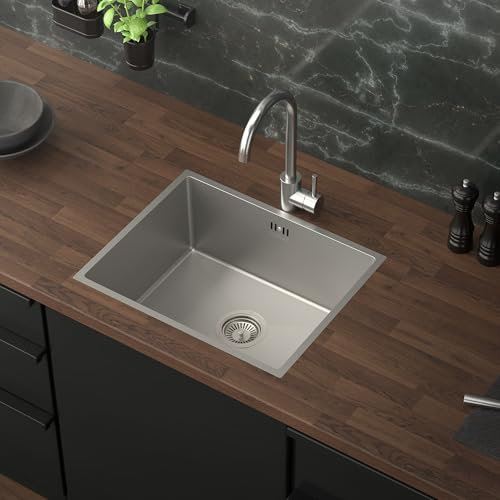 ML-Design Lavello da Cucina 50 x 40 cm Lavabo da Incasso Argento Rettangolare in Acciaio Inox Lavello Sottopiano a 1 Vasca con Set di Scarico e Troppopieno Vasca Singola con Sifone Lavandino