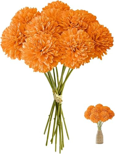 PacuM Konstgjorda blommor med krysantemum, 12 st falska blommor med 25 cm lång enkel stam, konstgjorda hortensia-buketter, äkta touch, silkesblommor för inomhus, blomsterarrangemang, heminredning