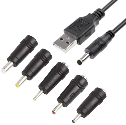 USB to DC Power Cable 5V Charging Cord with 6 Interchangeable Tips Plug