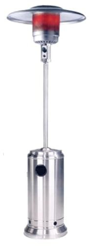 Estufa de gas butano inoxidable portátil con ruedas, potencia de 3500/10500W, ideal para calentar terrazas y exteriores.