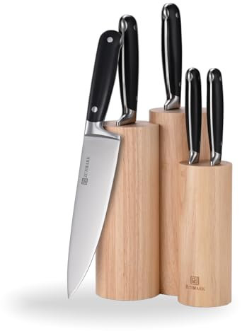 ZUNMARK Set Coltelli da Cucina 6 Pezzi Serie Skylark con Blocco Legno Gomma - Design Biomimetico e Impugnatura Ergonomica, Manico Monolitico e Lavabile in Lavastoviglie