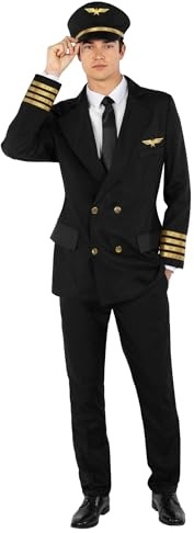 Morph Disfraz Piloto Avion Hombre, Traje de Capitan Piloto, Disfraces Aviador Negro, Disfraz Carnaval y Halloween Hombre - L