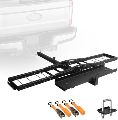Porte-Moto pour Attelage, Porte-Moto Tout-Terrain, Récepteur de 5 Cm/2, avec Rampe de Chargement, Dispositif de Verrouillage Anti-basculement, Support de Moto en Acier Robuste pour Attelage