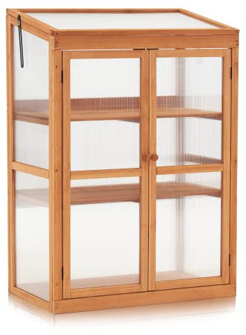 M MCombo Gewächshaus Frühbeet aus Holz, für Balkon & Garten, Klein Treibhaus Greenhouse Aufsatz Kasten Winterfest, 0760 (Orange)