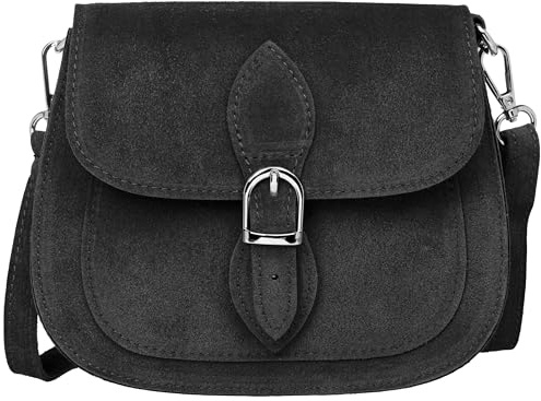 Caspar Leder Umhängetasche Dirndltasche Vintage Tasche kleine Trachtentasche Damen Handtasche aus Wildleder - CLASSIC LINE - Modell No.831 - Made in Italy, Farbe:schwarz