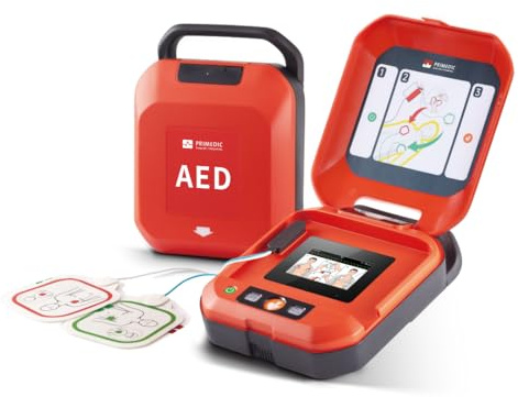 Ny! Primedic HeartSave Y första hjälpen defibrillator med LCD-display för lekmän och proffs med manuell chockdispenser, 8 års tillverkargaranti, språk: DE & ENG