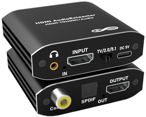 Tendak Extractor de Audio 4K HDMI, Adaptador de Audio óptico, Coaxial y Estéreo de 3,5mm para HDTV, PS4, PS5, Blu-ray y DVD.