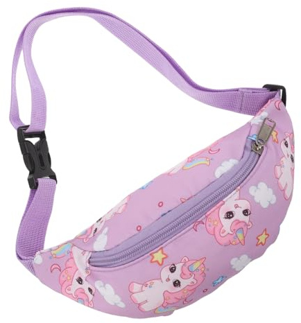 Yardwe Riñonera Infantil Ajustable para Niñas Bolso Cruzado Pequeño Estampado de Color Morado Claro Bandolera Compacta para Viajes y Actividades al Aire Libre