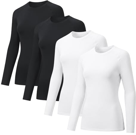 VanKee 4 Pack Maglietta Compressione Donna Traspirante Asciugatura Rapida Maniche Lunghe Leggero Elastico Base Layer Shirts Yoga Fitness Funzionale Top Sportiva Tee per Corsa Formazione Jogging Viaggi