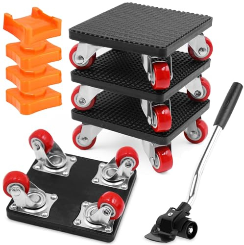 Sythrix 4-Piece Heavy Duty Furniture Moving Roller Set, with Extension Pole and 4 Caster Wheels, 360° Swivel, 500kg Load Capacity, for Moving Sofas, Wardrobes, Appliances