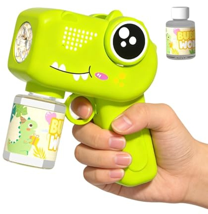 Máquina de Burbujas Automática - Dispensador de Jabón de Dinosaurio con Luces y Sonido - Linda máquina de Burbujas con líquido de pompas | para Niños y Niñas, Regalos para Baño, Parque, Playa, Verano