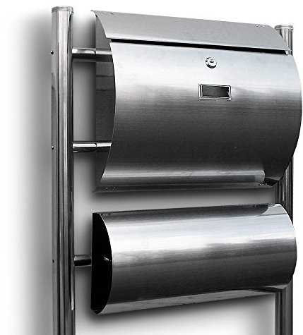 BITUXX Standbriefkasten Edelstahl Briefkasten Postkasten Mailbox Letterbox Briefkastenanlage Freistehend Halbrund mit separater Zeitungsrolle