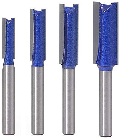 Bestgle 4pcs 1/4 Shank Industrial Grade Straight Dado Router Bits Double Flute Wood Milling Cutter Woodworking Tools 1/4, 5/16, 3/8, 1/2