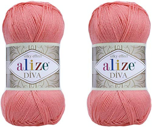 Alize Diva Seidiger Effekt, 100 % Mikrofaser-Acrylgarn, Garn, Häkelkunst, Spitze, Basteln, 2 Knäuel, 200 g, 760 m, Handstrickgarn (619)