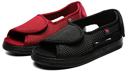 Nwarmsouth Unisex vuxenhälsovådsskor, svullna fötter fotben tygskor, tjocka tummar Valgus skor – 41_2 röd, hälsosko för seniorer och diabetiker