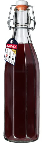 KADAX Universell flaska med strykstängning, tät strykflaska, vintageglasflaska, drickflaska, likörflaska, juiceflaska, strykförslutningsflaska (1 000 ml, 1 styck)