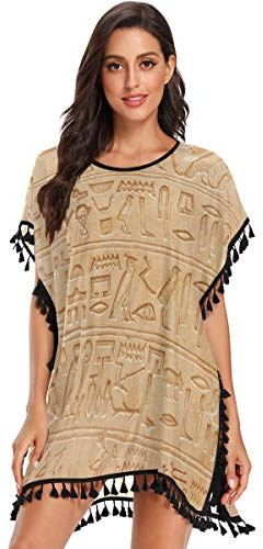 Arte Egipcio Niña Trajes de Baño Bañador de Gasa Encubrimientos Ropa Vestido de Playa Borla Verano Cover Up