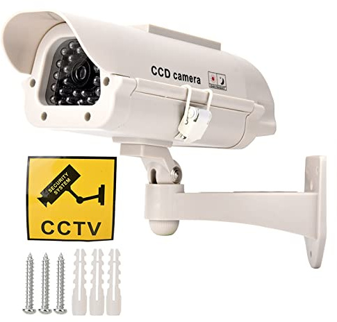Solar Power Simulated Cameras Dummy Fake Camera with LED Light CCTV Camera ome Surveillance Simulation Monitor Home Security Systems for House, Shops, Warehouse,Office,Garden