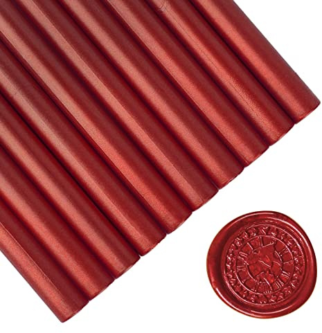 SHOWIN Gun Glue Sealing Wax Sticks for Wax Seal Stamp - Metallic Wine Red, Great for Wedding Invitations, Cards Envelopes, Snail Mails, Wine Packages, Christmas Gift Ideas, Pack of 10
