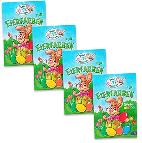 4er Set - 4x Oster Eier Farben - 5 Farben - Eierfarben - 5 kräftig bunte Farben Rot Gelb Orange Grün Blau