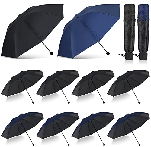 Hillban Set of 12 Windproof Travel Umbrella Folding Umbrella Bulk Rain Umbrellas Portable Travel Umbrellas Strong Compact Umbrella for Wind Rain Sun Car Backpack Men Women(Black, Navy Blue)