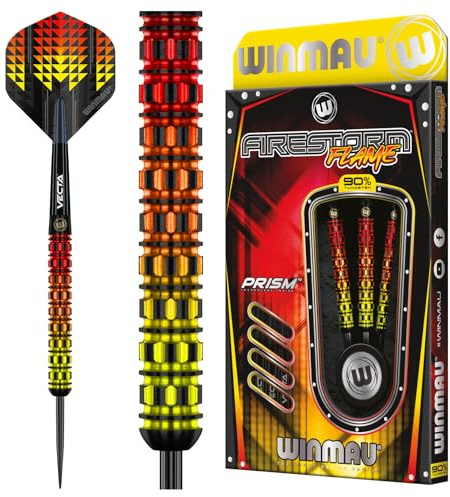 WINMAU Firestorm Flame 24 Gram Professional Tungsten Darts Set with Flights and Stems (Shafts)