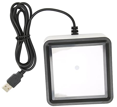 Kabelansluten USB 2D 1D Streckkodsläsare, Bärbar Streckkodsläsare, Handsfree Stationär Betalning Streckkodsläsare med USB-kabel, Stöd för Röstsändning, Vit