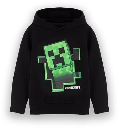 Minecraft Hooded Sweatshirt för pojkar | Barn & Tonåringar Svart Grafisk Hoodie | Game Sprite Jumper Creeper Block Pop Out Tröja | Gamer Merchandise Gift för honom