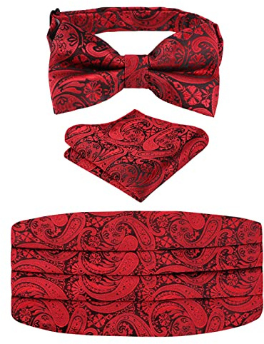 Alizeal Mens Solid Pre-tied Party Adjustable Bow Tie, Cummerbund and Pocket Square Gift Set