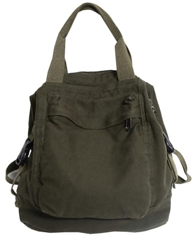 Fiorky Canvas-Rucksack, Vintage-Pendler-Schultasche, einfarbig, Studentenrucksack, ästhetischer Hippie-Y2K-Rucksack for Frauen und Mädchen (grün)