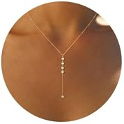 WATEFOER Collana Lariat da donna, collana lunga a Y placcata in oro 14k Collana con ciondolo a goccia in CZ, semplice regalo di gioielli di moda per le donne (C)