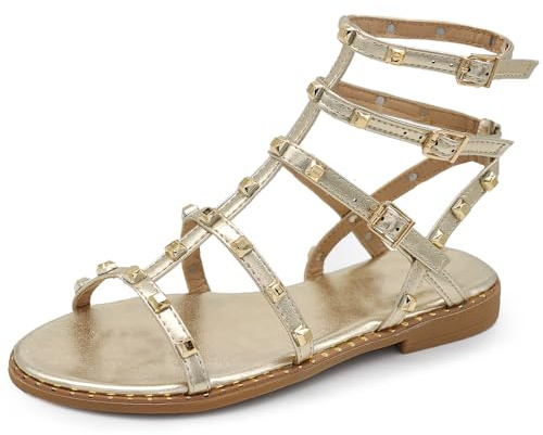 IF Fashion Scarpe Sandali Gladiatore Stivali Estivi da Donna Con Borchie Pelle Sintetica YE-701 M101 oro N.39