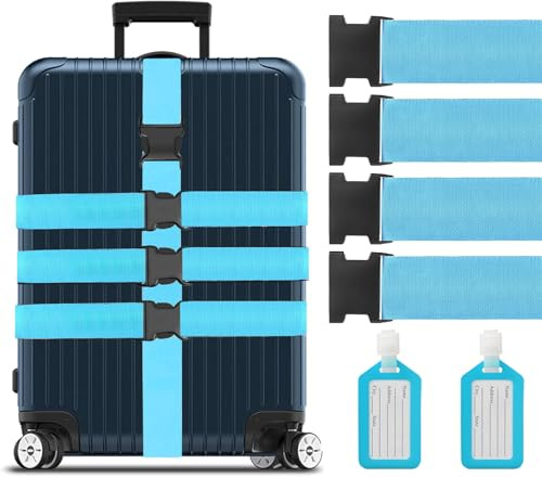 Inorbit Blue Luggage Straps for Suitcases, 4 Pack Adjustable Buckle Strap, Nylon Material, Fits Most Suitcase Sizes, TSA Friendly, Travel Essentials