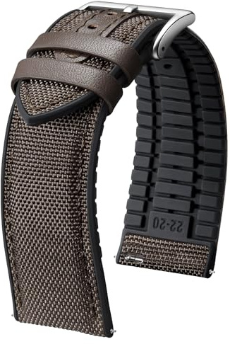 BINLUN Nylon Silicone Watch Bands 18mm 19mm 20mm 21mm 22mm Quick Release Canvas Rubber Hybrid Watch Strap Replacement Watchband for Men Women 9 Colors Silver/Black Buckle(Dark Brown-Silver,20mm)