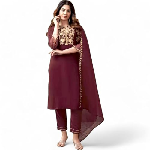RangMahal indisk dam handgjord ren bomullsblandning broderad kurta byxa Dupatta set
