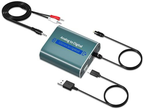 Convertitore Audio Analogico Digital con Cavo Ottico Convertitore Audio AUX in Digitale Coassiale Toslink con Fibra Ottica con Jack 3.5mm per PS3,PS4,TV HD e Blu-ray