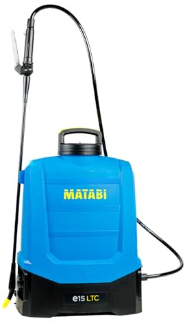 Pulverizador Eléctrico Matabi e15 LTC - Batería Extraible Li-Ion 20V - hasta 375L de Autonomía - Control Electrónico LTC - Correas Ergonómicas - Incluye 4 Boquillas - para Agricultura y Jardinería