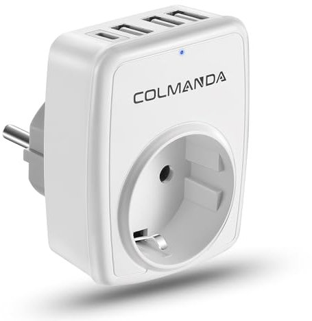 YOOHBERRYS 5 en 1 Adaptador Enchufe USB Pared Cargador Multiple con 3 Puertos USB + 1 Type C, Adaptador de Viaje Ladron 4000W para Hogar, Cocina y Oficina