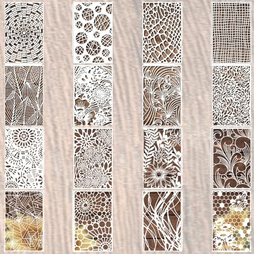 16Pcs Textured Floral Painting Stencils Texture Template for Art for Scrapbooking, Journaling, and DIY Crafts - Reusable Templates for Creative Projects