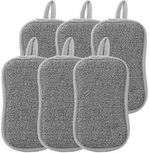 6pcs Reusable Washing Up Sponge,Dual-Sided Kitchen and Bathroom cleaning products,Multipurpose Dish Scrubber Sponges,Non-Scratch Cellulose Scrub Sponges for Pans Dishes Kitchen Bathroom Cleaning,Grey
