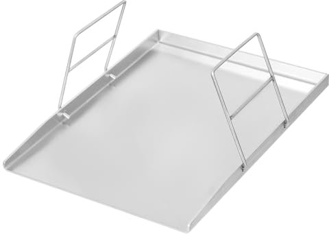 Plancha de acero inoxidable para barbacoa, camping, pícnic, con 2 asas, apta para lavavajillas, inoxidable, para carne, pescado y verduras (plata, 45 x 34 cm)