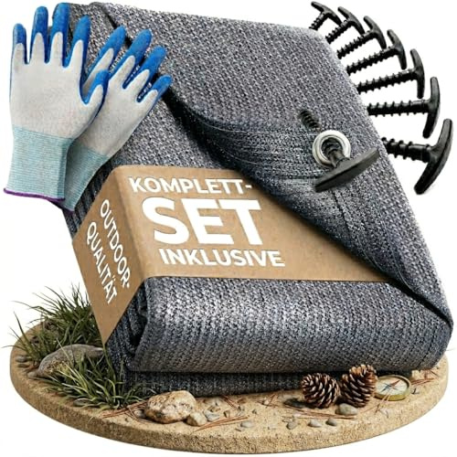 WILDGÅRD® Tappeto da Esterno – Blu/Grigio – Varie Misure – 300x400 cm – Tappeto per Veranda per Campeggio/roulotte/Camper + Borsa per Il Trasporto, Guanti da Giardinaggio e 8 picchetti a T