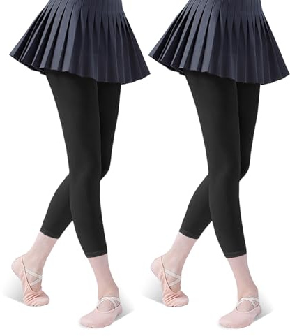 viiotu 100D 2Pairs Footless Tights Girls, Microfiber Ballet Tights for Girl, Opaque Girls Dance Tights for 3-16 Years Age Daily Wear, Ballet (UK, Age, 11 Years, 13 Years, Regular, Standard, Black)